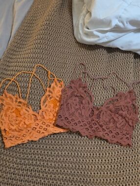 Lace Floral Bandeau Bralette - Orange & Mauve Bundle